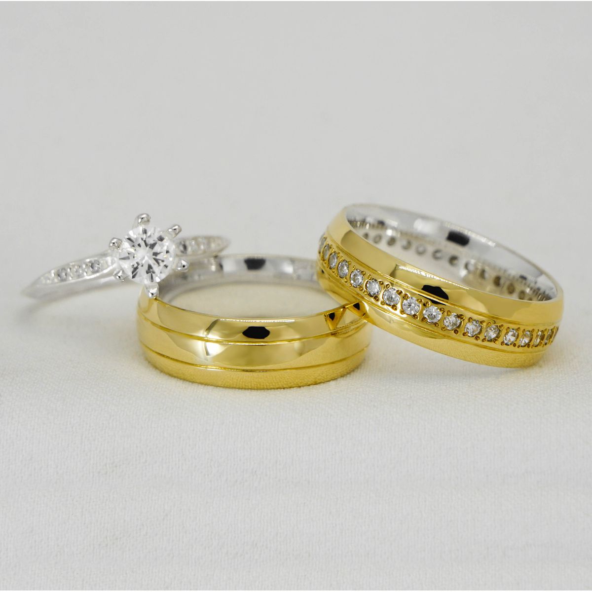 Aliança de Noivado e de Casamento em Ouro 18k e Pr... - PIPPER JOIAS