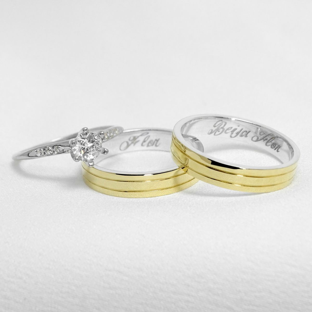 Aliança de Casamento em Ouro 4mm base em prata - M... - PIPPER JOIAS