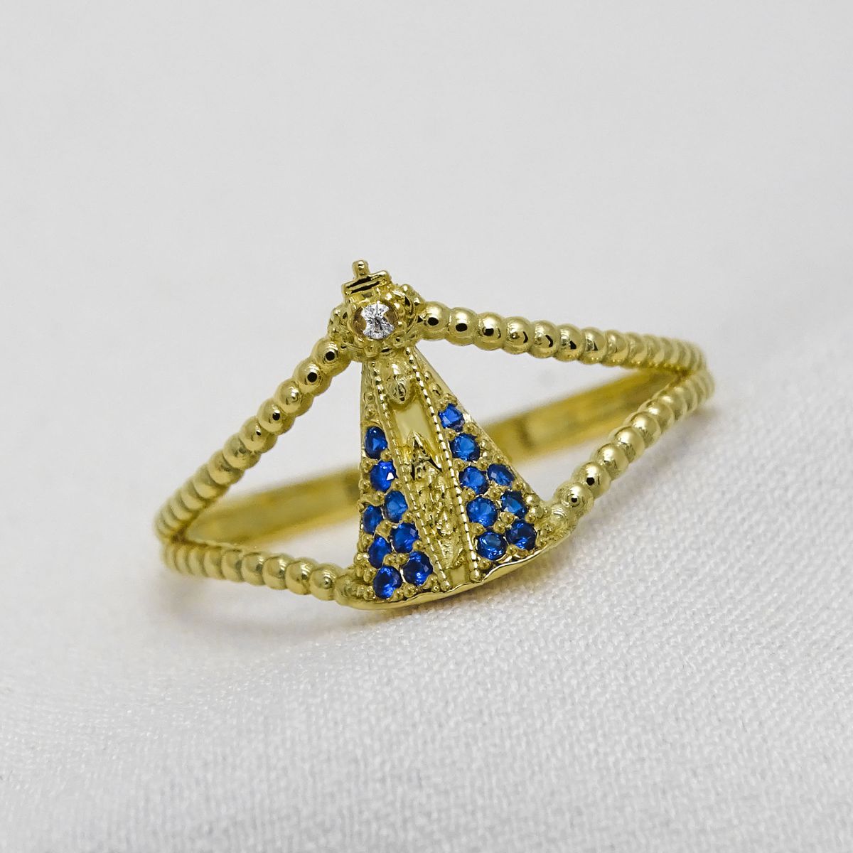 Anel Nossa Senhora Aparecida em Ouro 18k maciço co... - PIPPER JOIAS