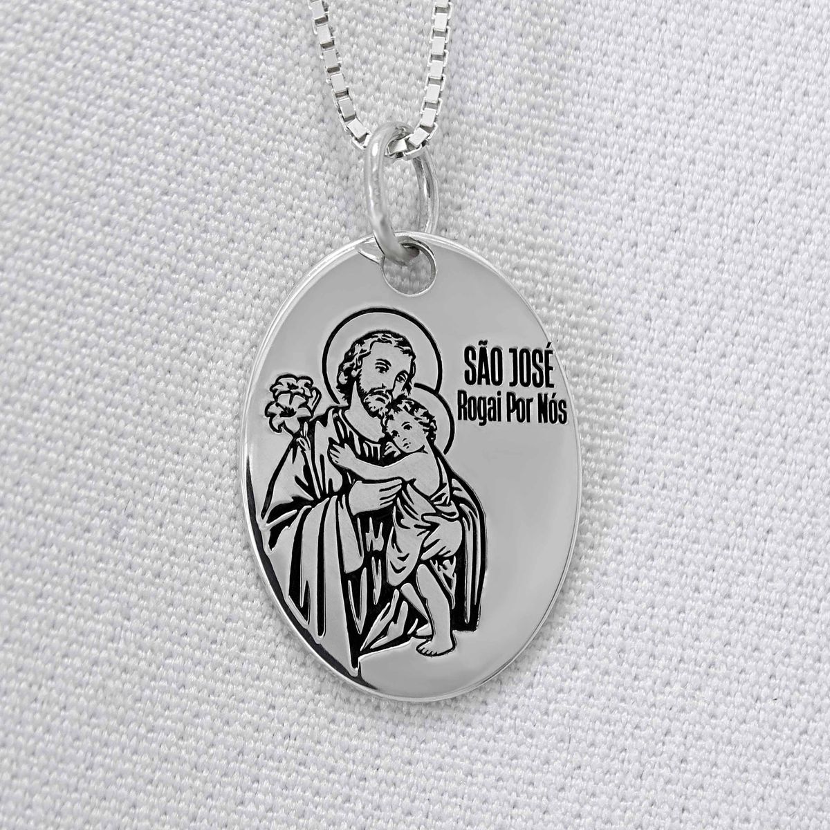 Pingente em Prata 995 Oval Religioso São José - Pi... - PIPPER JOIAS