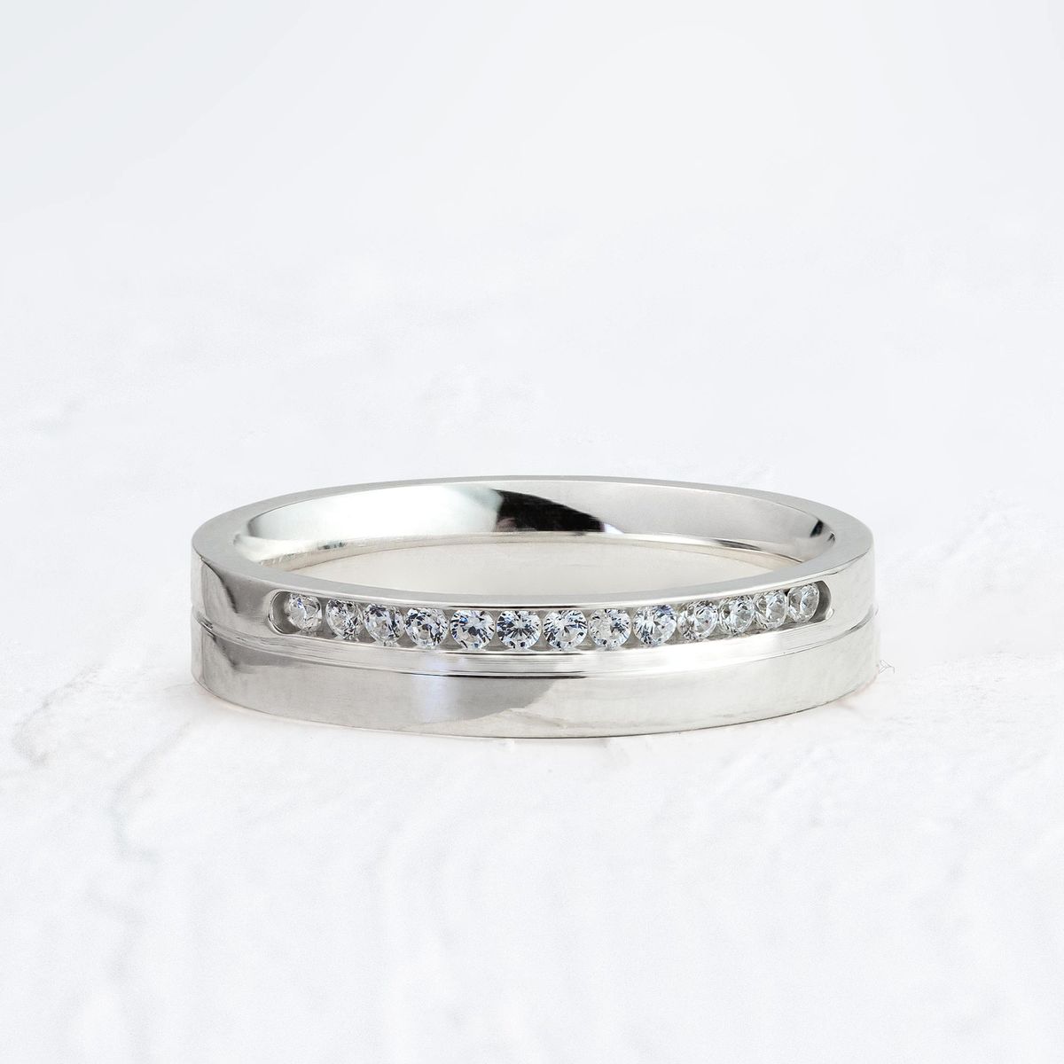  Aliança de Namoro em Prata esterlina 925 4mm Cravação Crystal - Unidade - Rosê & Co.
