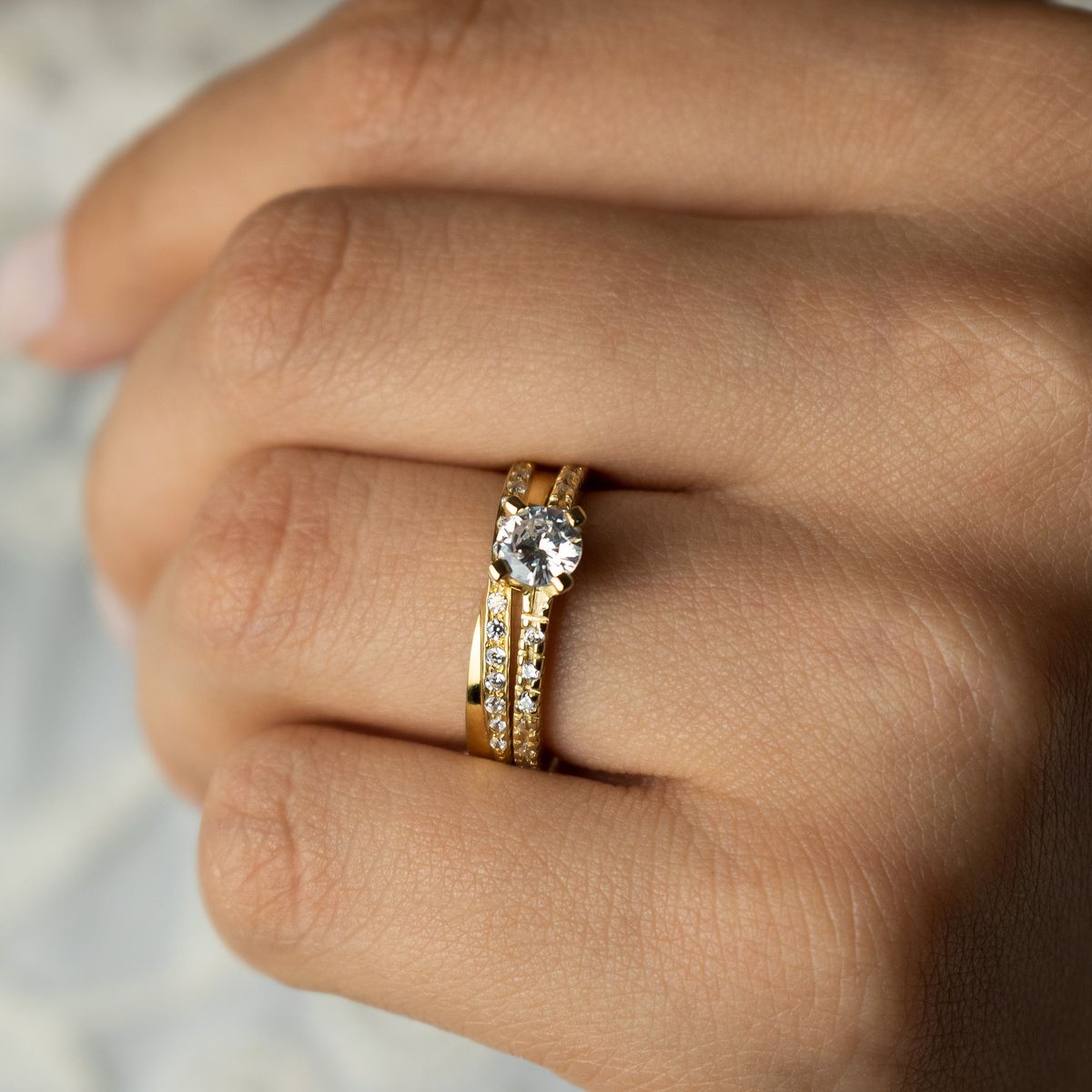 Conjuntos Aliança de Casamento em Ouro 18k ou 14k e Anel solitário e ...