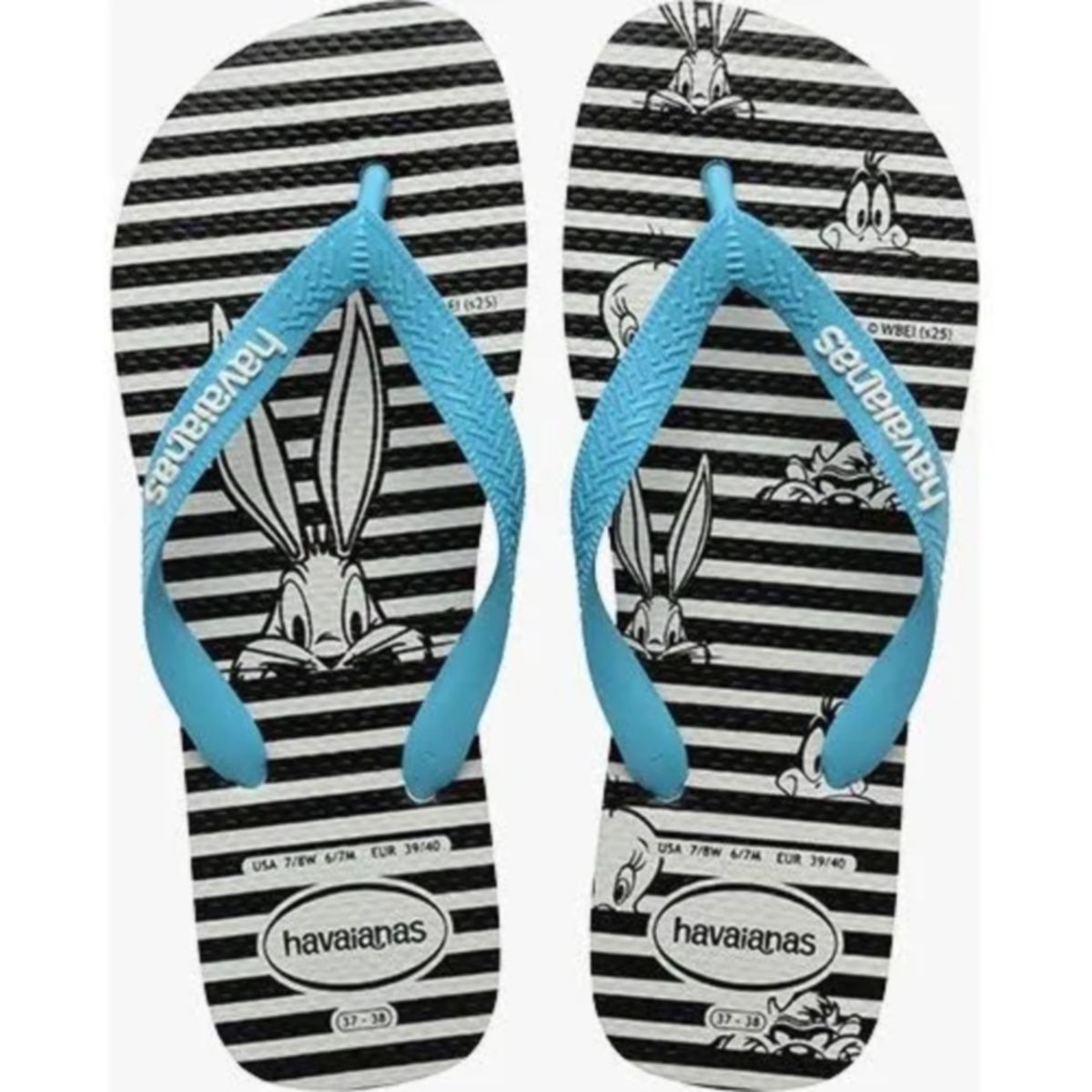 Chinelo Havaianas Top Warner Logo-Branco Azul