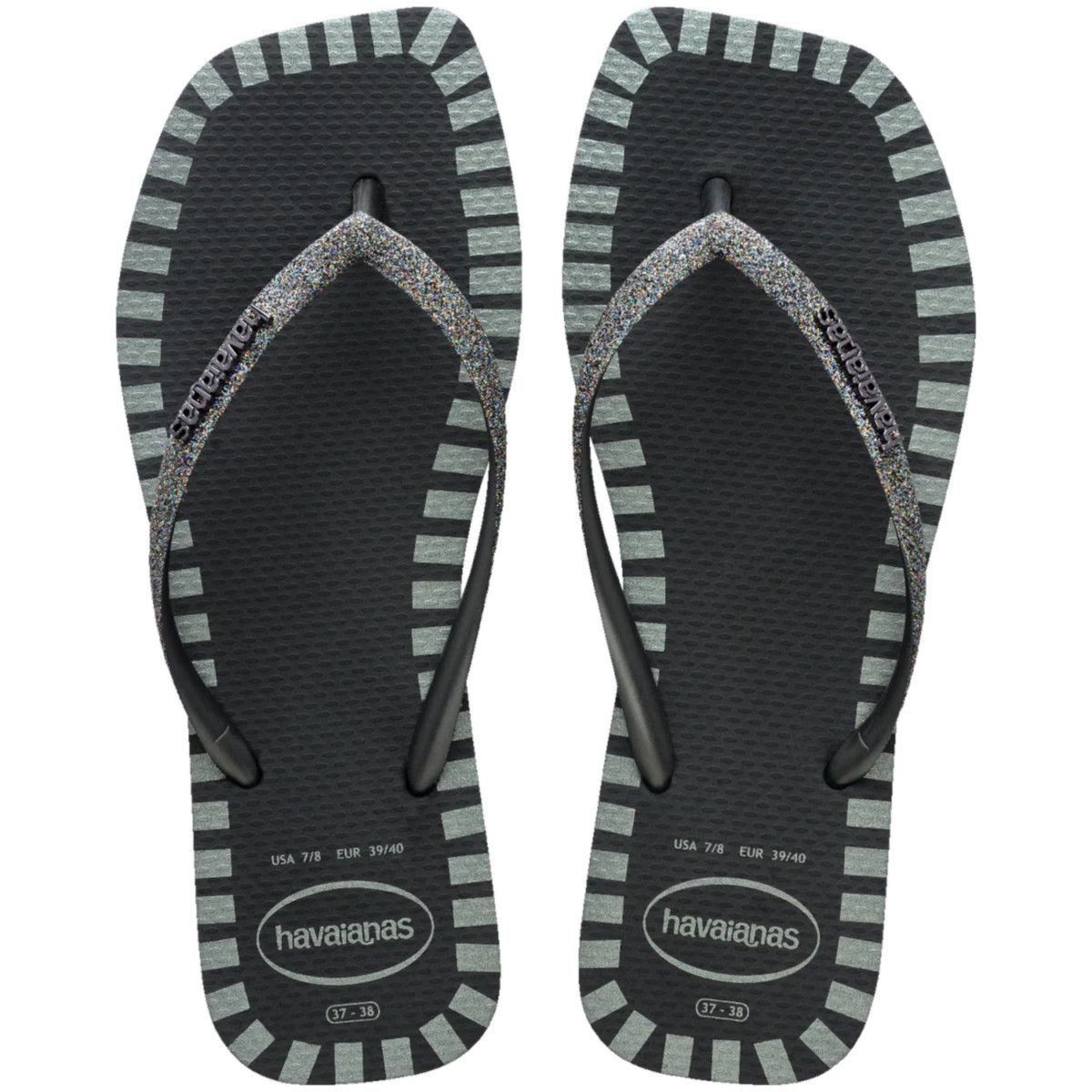 Chinelo Havainas Slim Square Glitter Contour- Novo Grafite