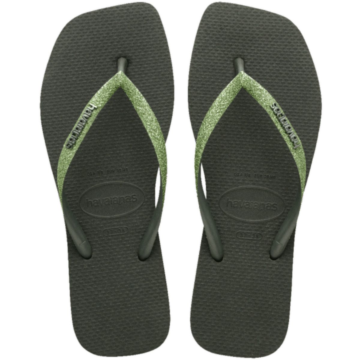  Chinelo Havaianas Slim Square Glitter-Verde Olive