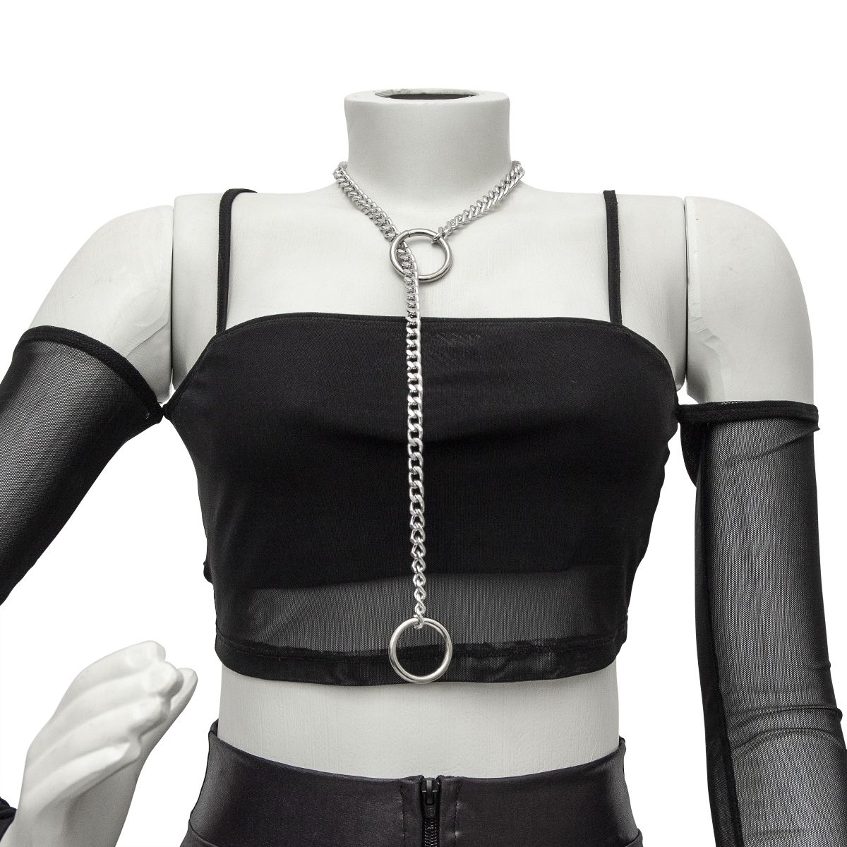 Colar Slip Chain Gravatinha com Argola Reforçado Prateado BDSM