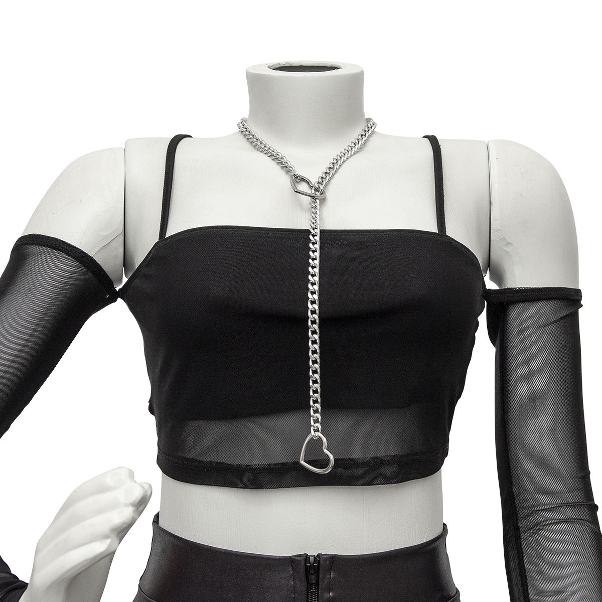 Colar Slip Chain Gravatinha com Coração Reforçado Prateado BDSM