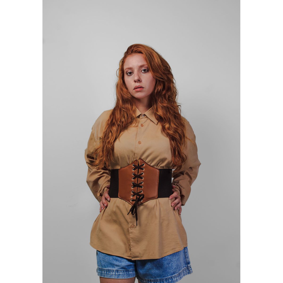 Corset Espartilho Marrom com Cadarço