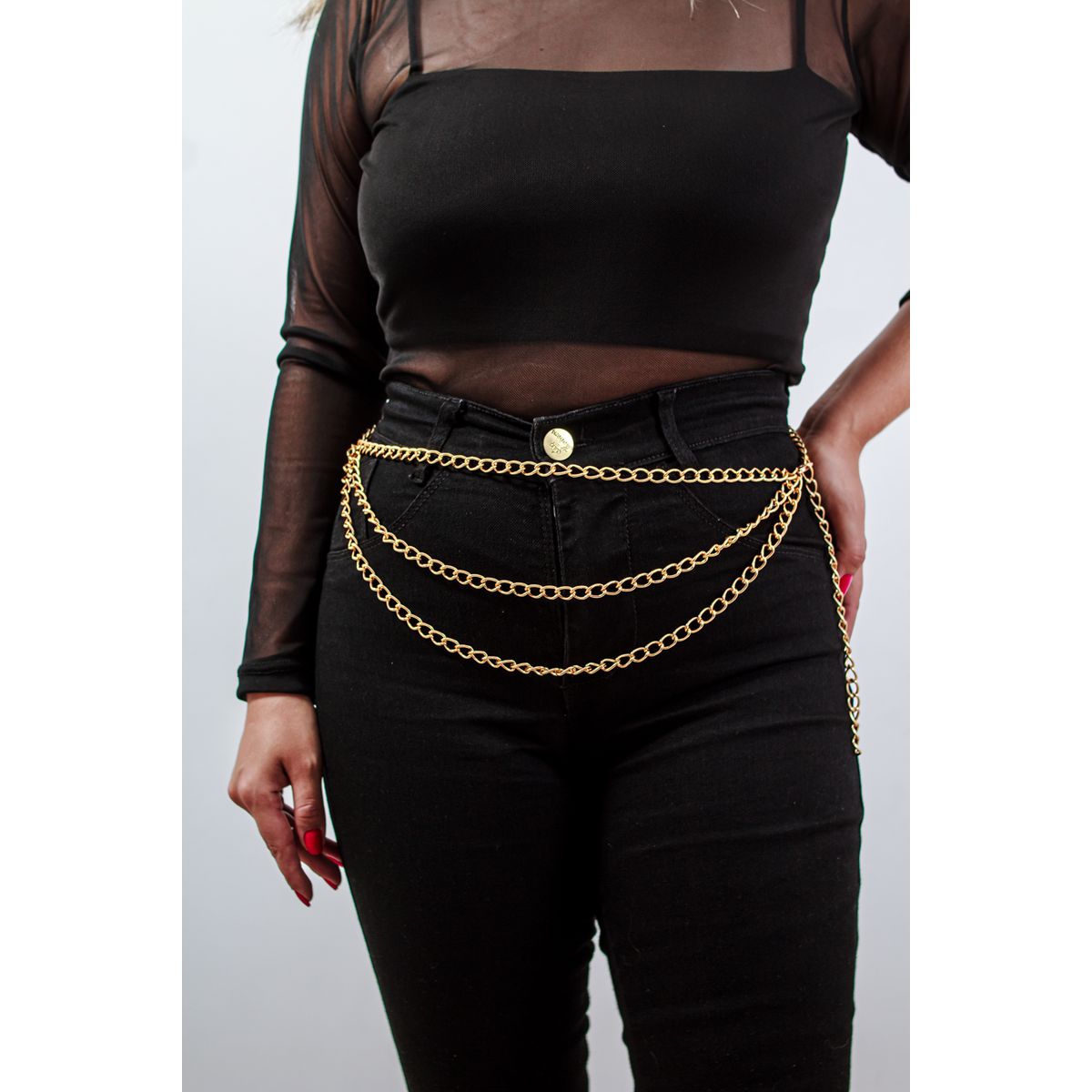 Acessório Cinto Body Chain com Três Correntes Dourado