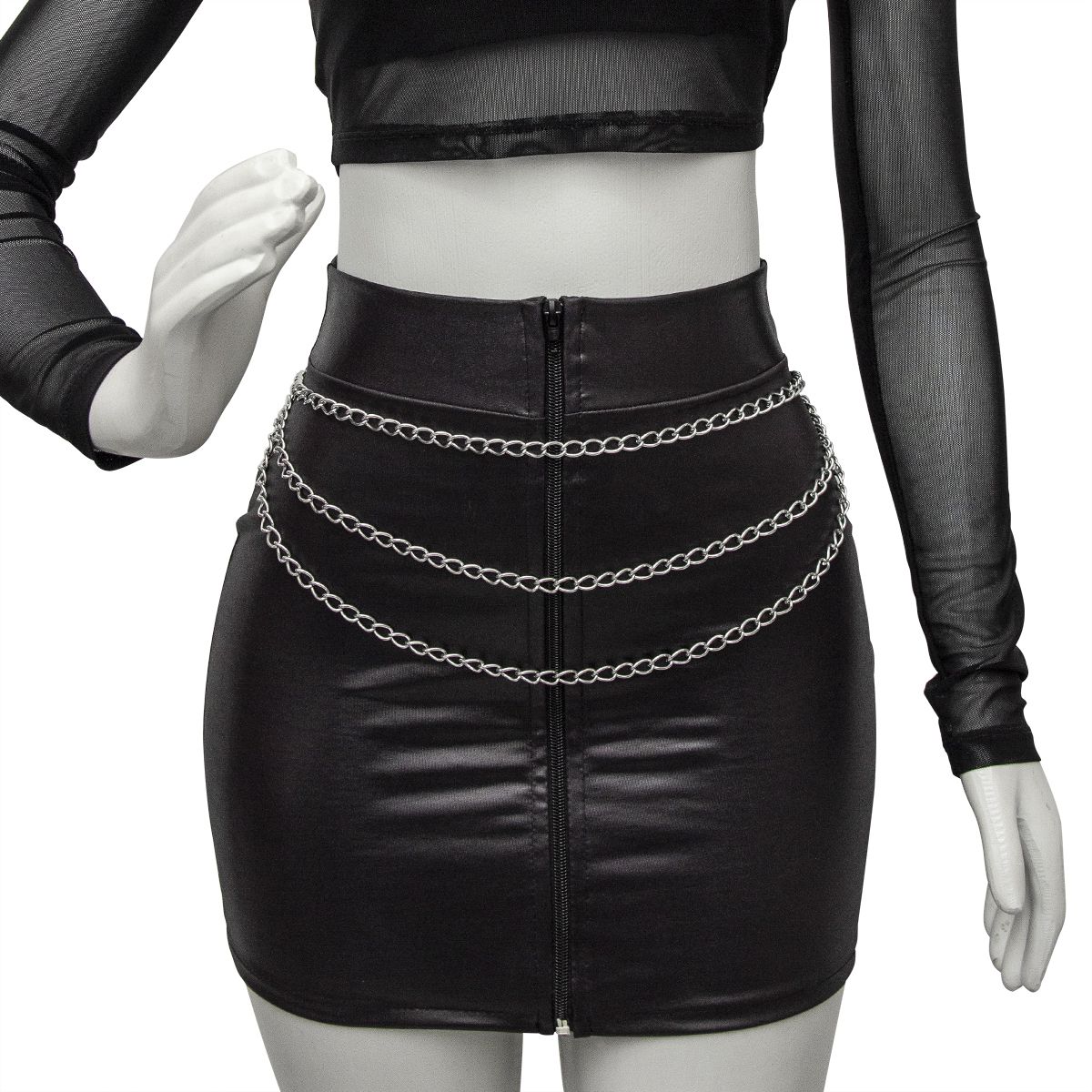 Acessório Cinto Body Chain com Três Correntes e Argolas Prateadas