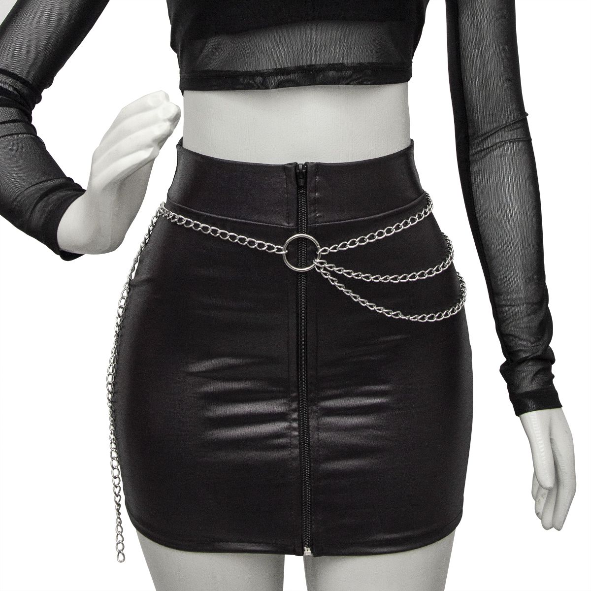 Acessório Cinto Body Chain com Três Correntes e Argolas Prateadas