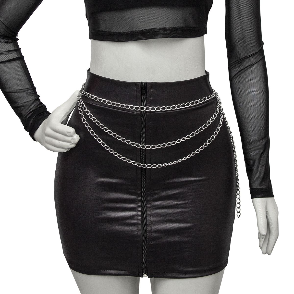 Acessório Cinto Body Chain com Três Correntes Prateado