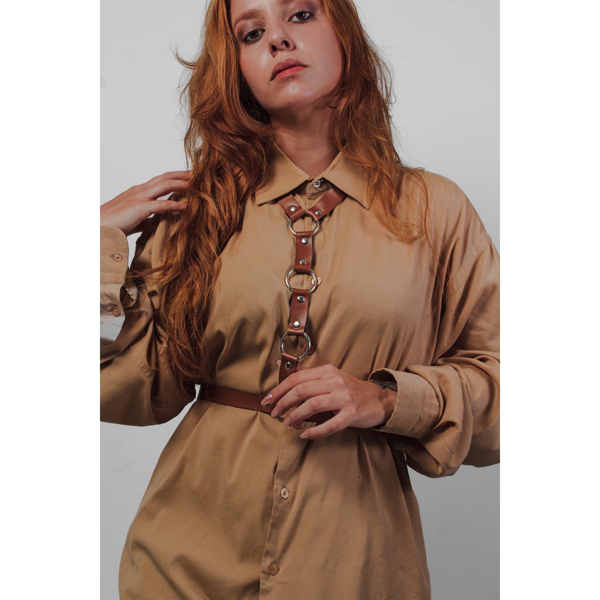 Harness Marrom de Corpo com Três Argolas