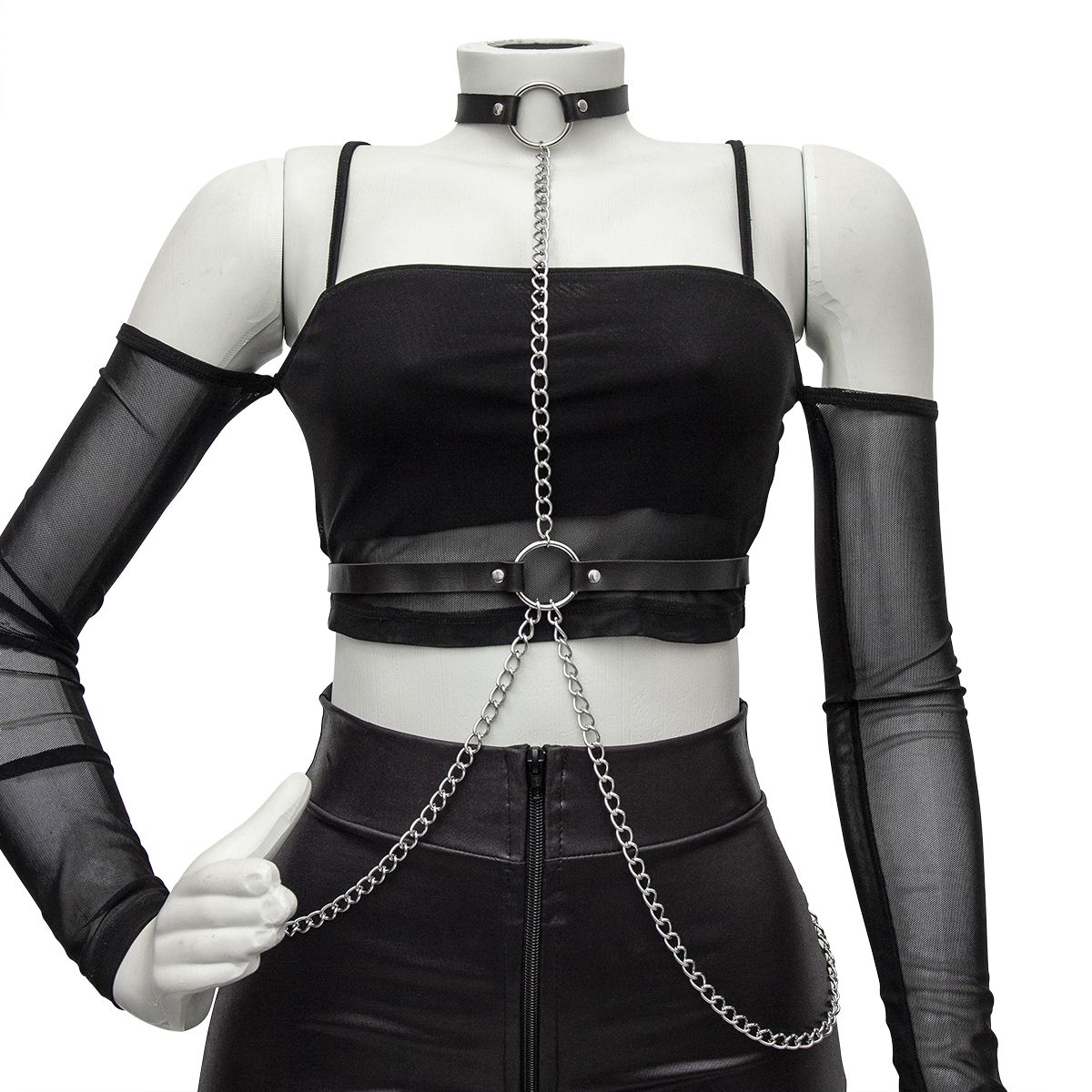 Harness de Corpo In Chains Preto com Correntes Franjinhas na Cintura