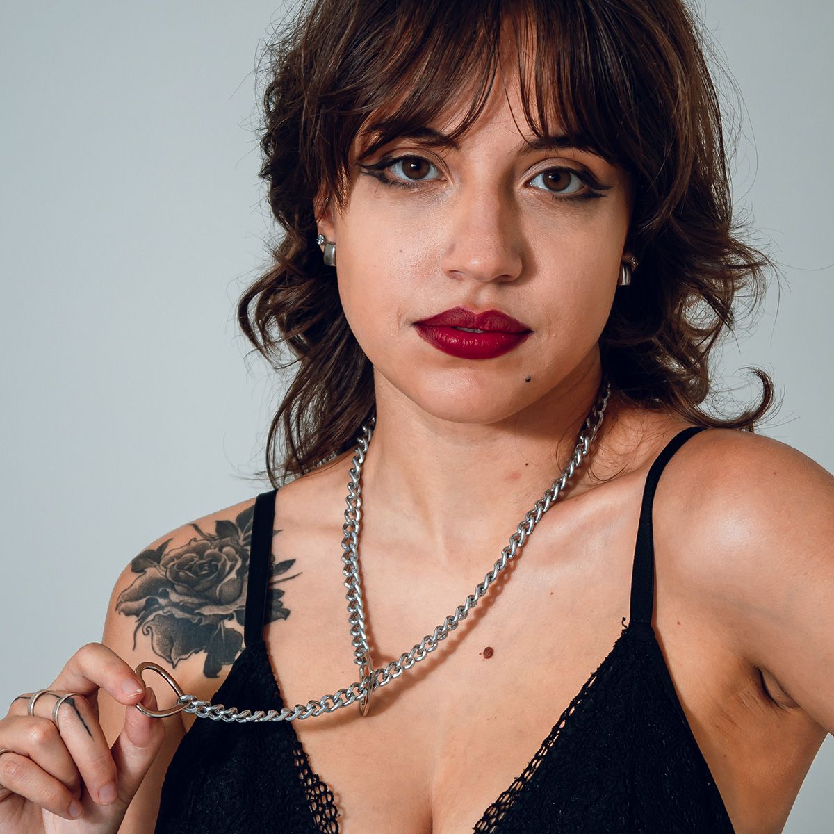 Colar Slip Chain Gravatinha com Coração Reforçado Prateado BDSM