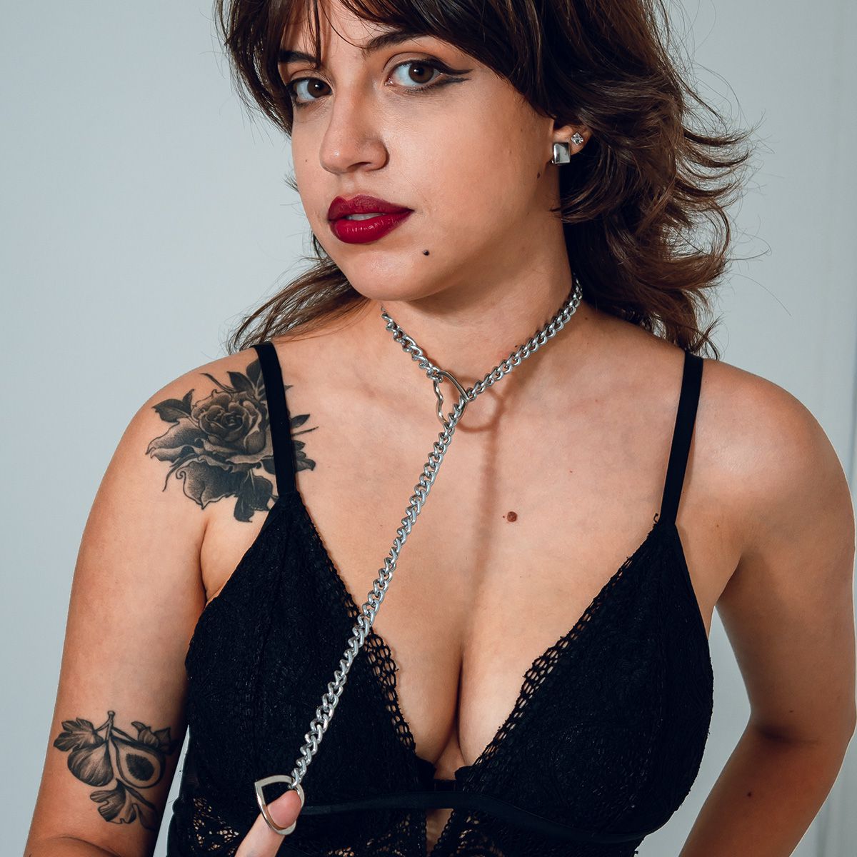 Colar Slip Chain Gravatinha com Coração Reforçado Prateado BDSM