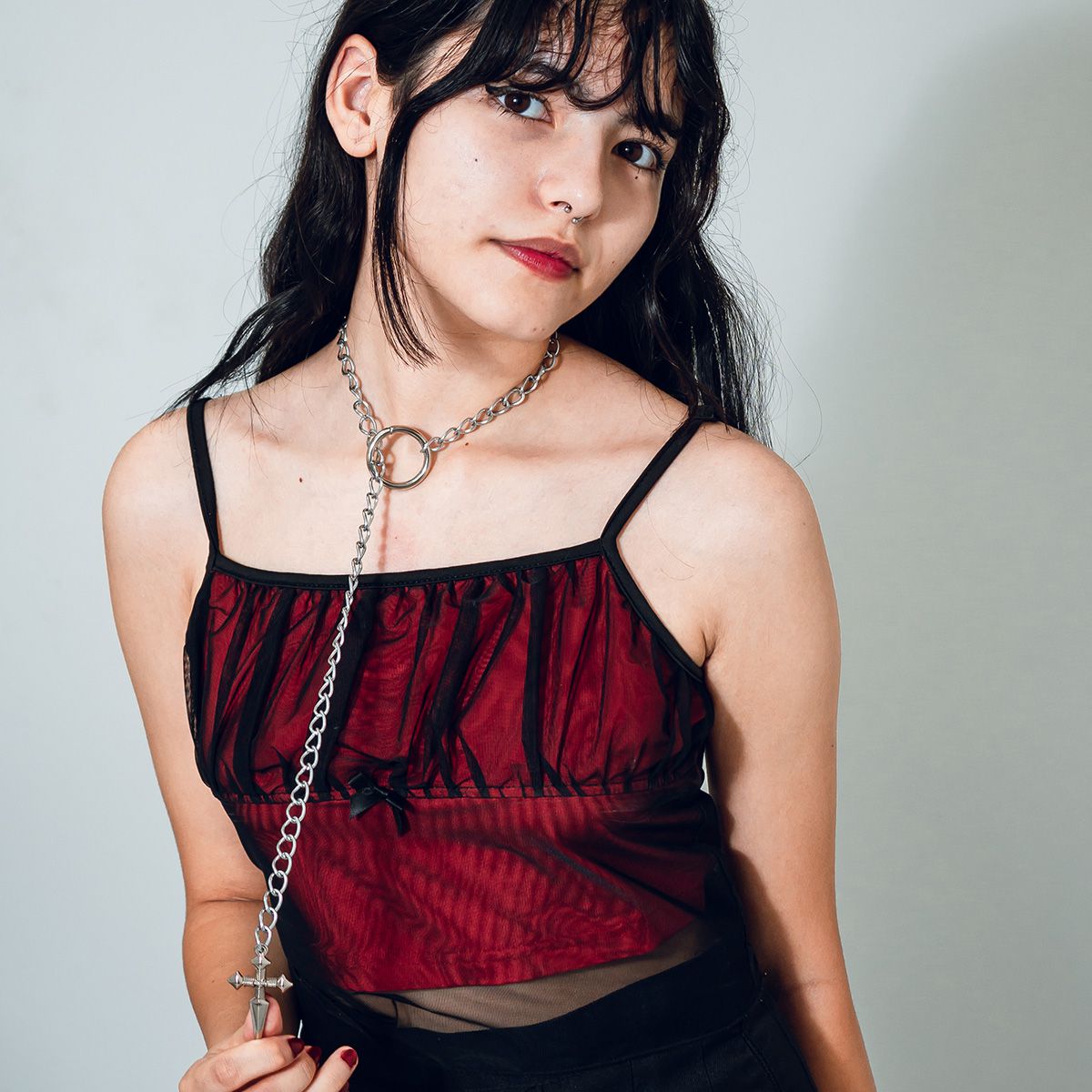Colar Slip Chain Gravatinha Pingente De Cruz Delicado 