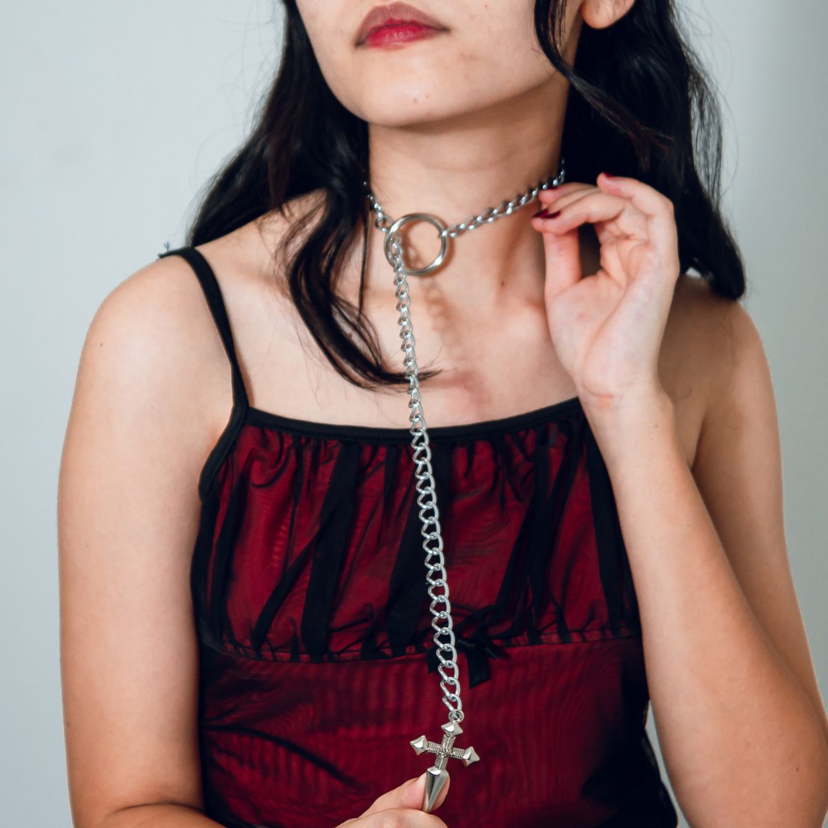 Colar Slip Chain Gravatinha Pingente De Cruz Delicado 
