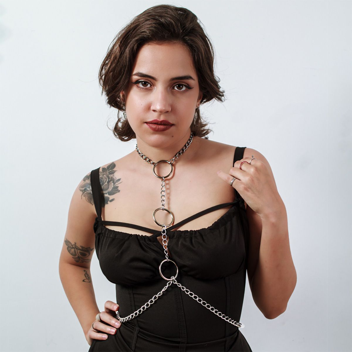 Acessório Body Chain com Três Argolas Prateado