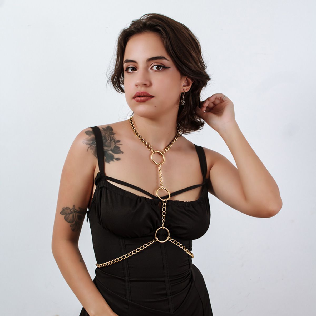 Acessório Body Chain com Três Argolas Dourado