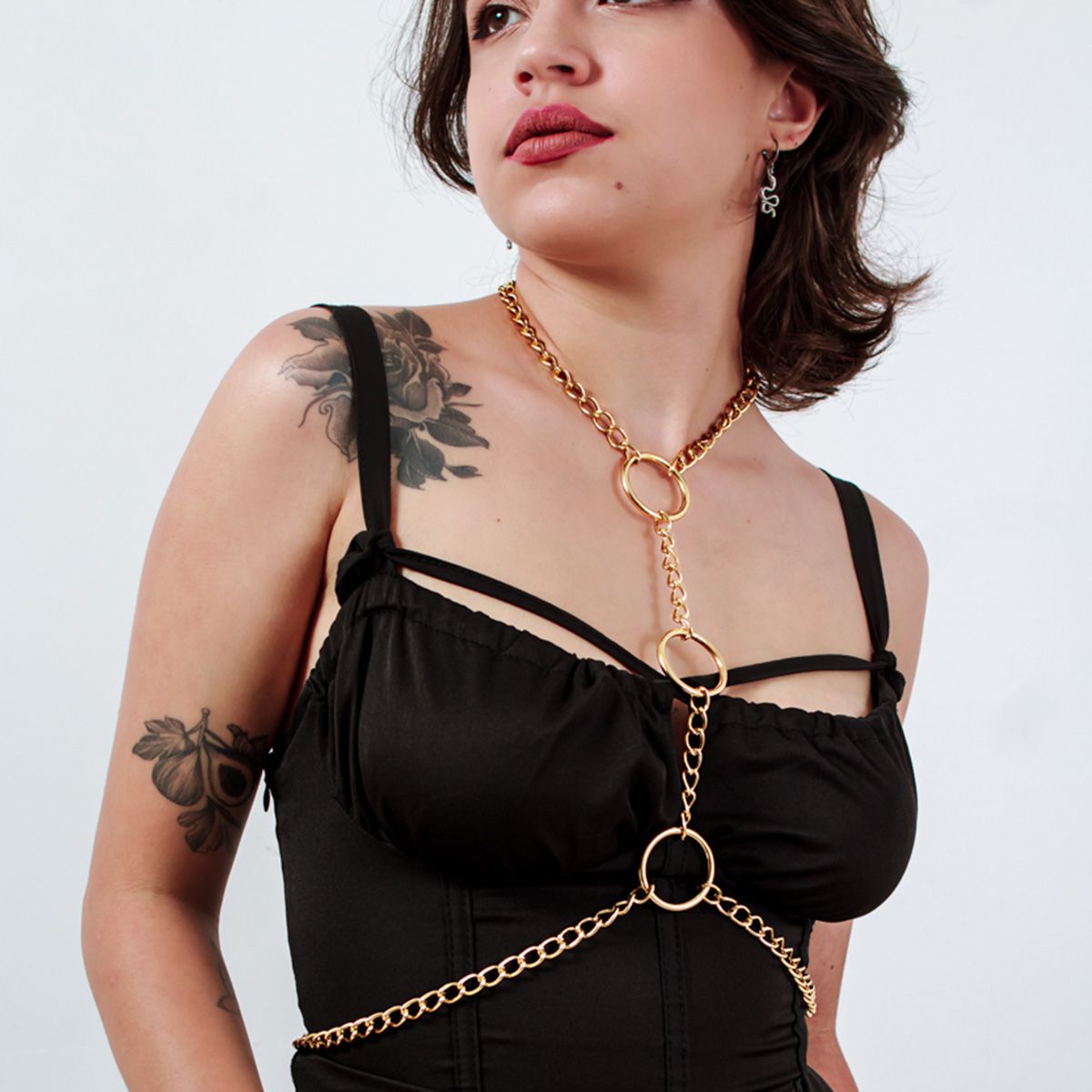 Acessório Body Chain com Três Argolas Dourado