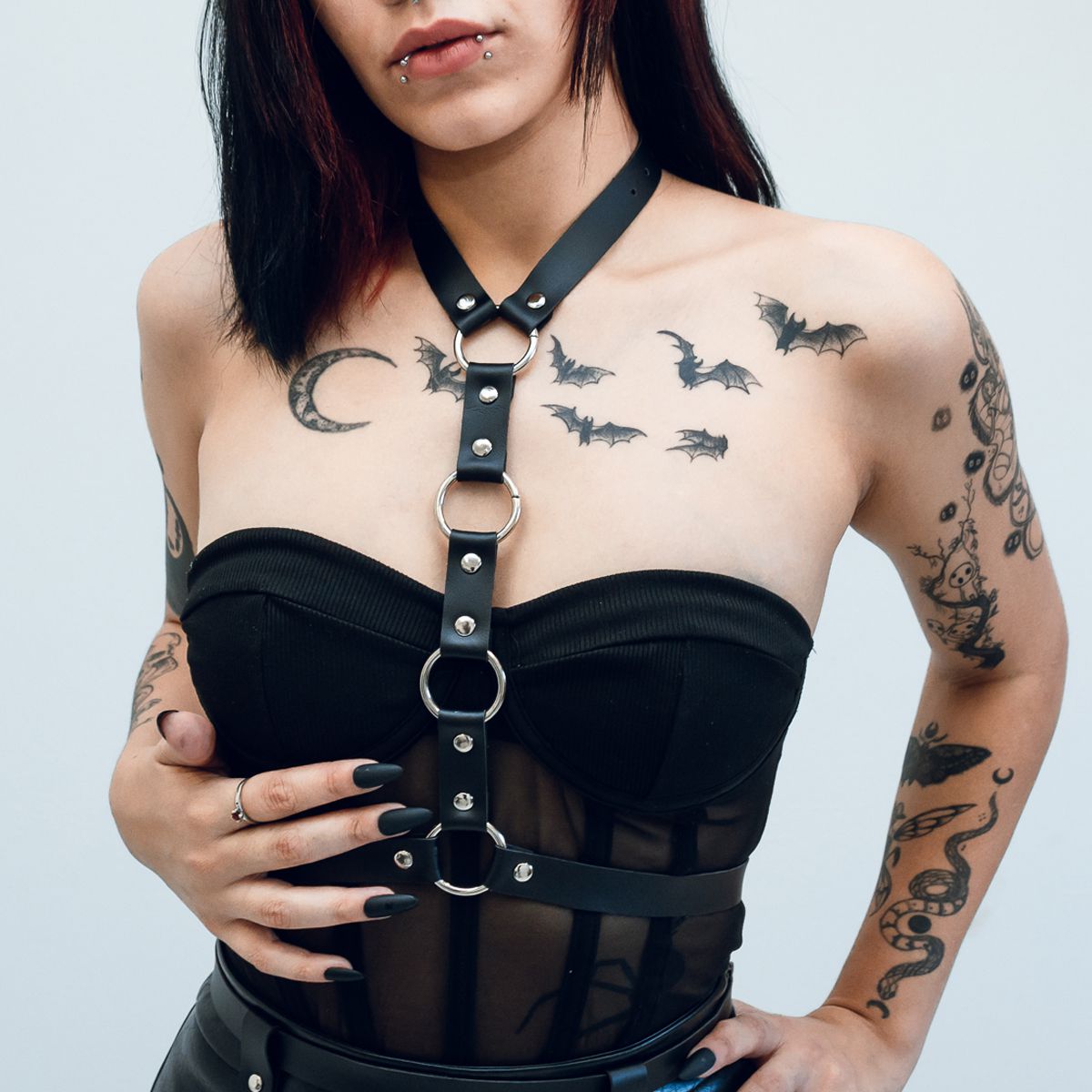 Harness Preto de Corpo com Três Argolas