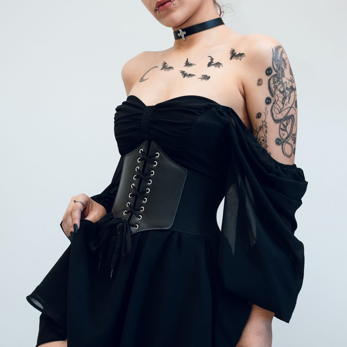 Corset Espartilho Preto com Cadarço