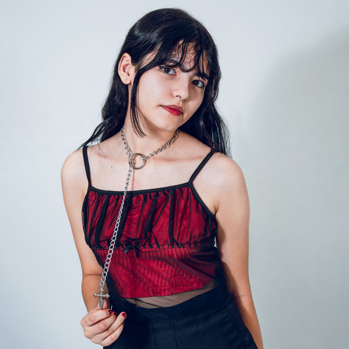 Colar Slip Chain Gravatinha Pingente De Cruz Delicado 