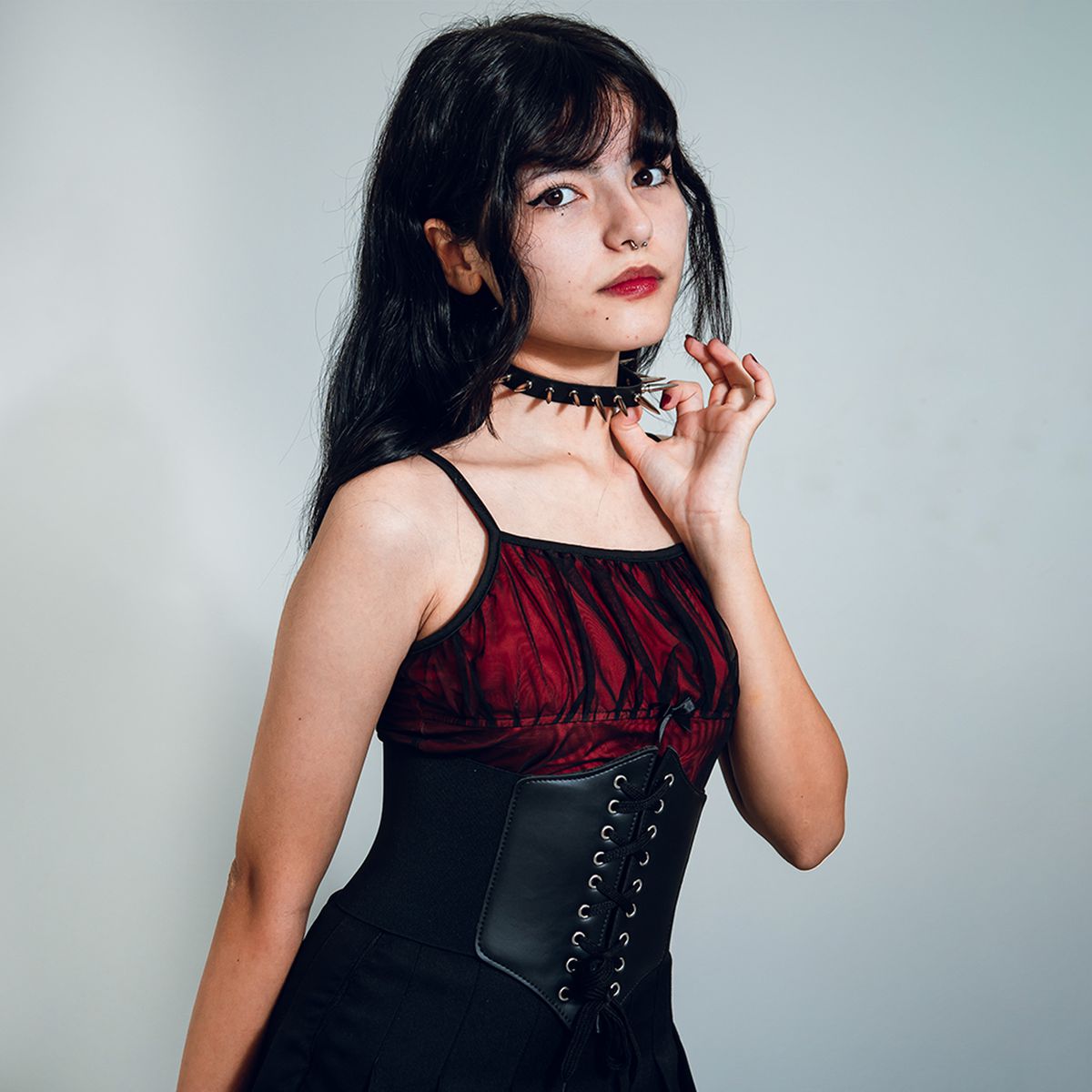 Kit Corset Amarração e Choker Spikes