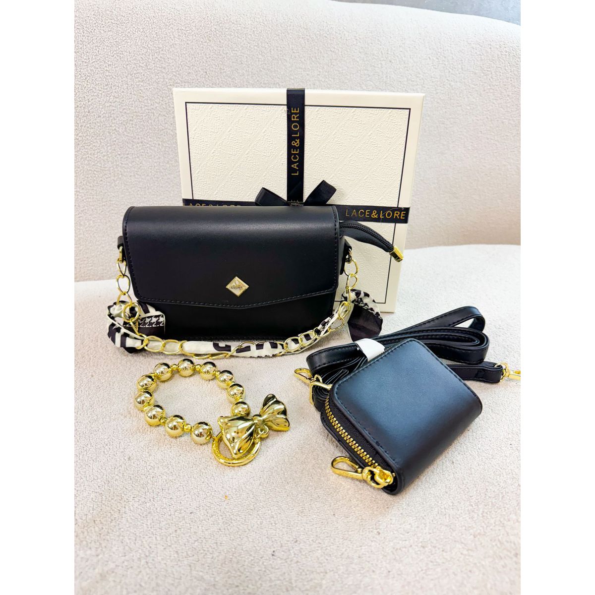 Kit Bolsa Porta cartão e chaveiro preto - 2202 - Toque da Bella