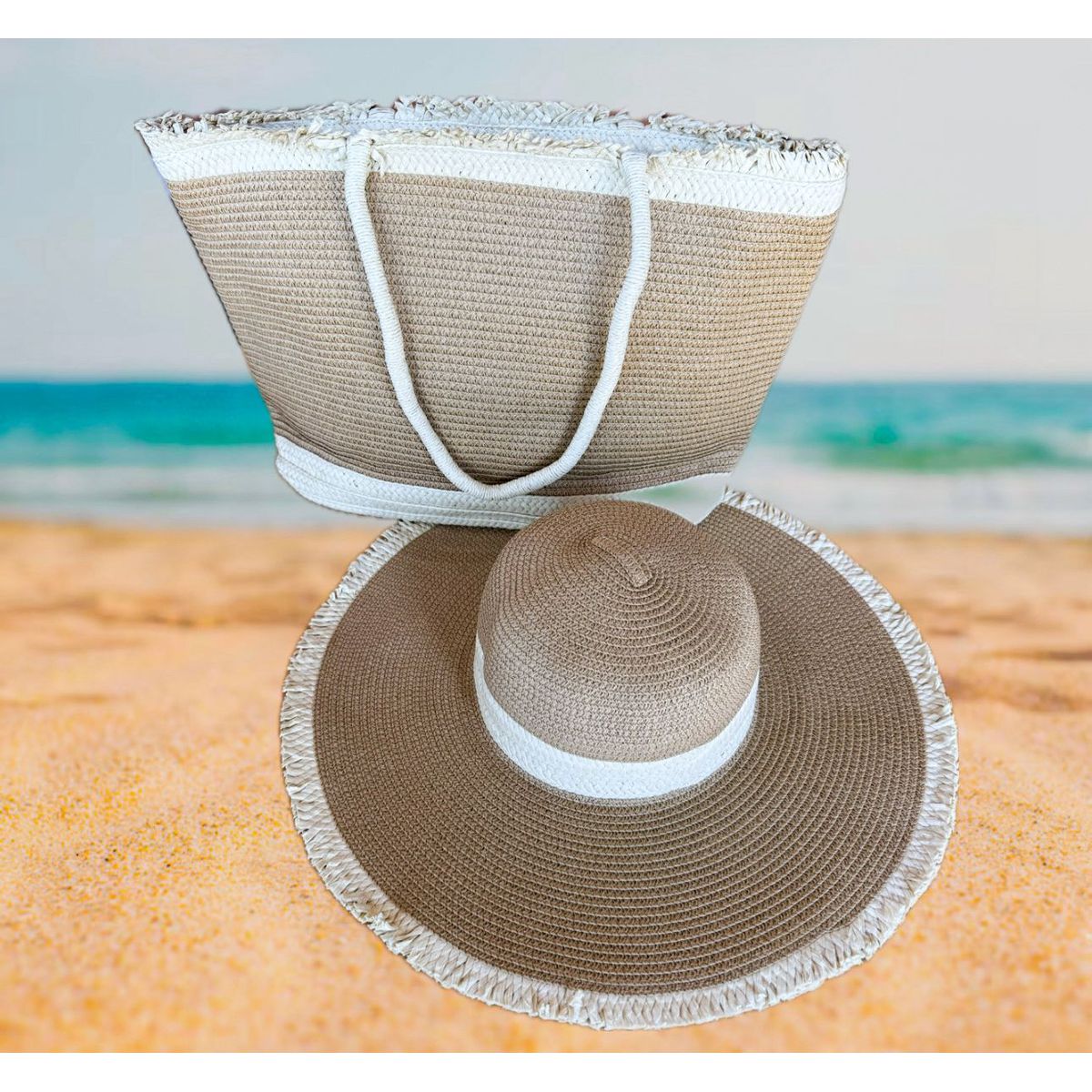 Kit bolsa + chapéu praia palha - 29606 - Toque da Bella