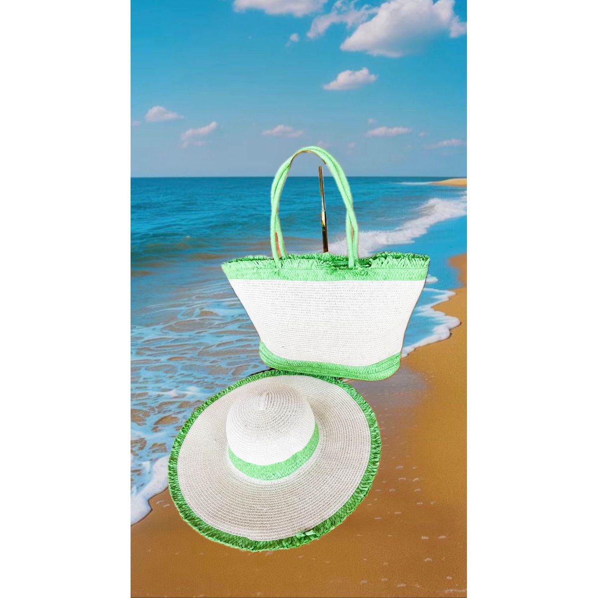 Kit bolsa + chapéu praia verde - 29616 - Toque da Bella