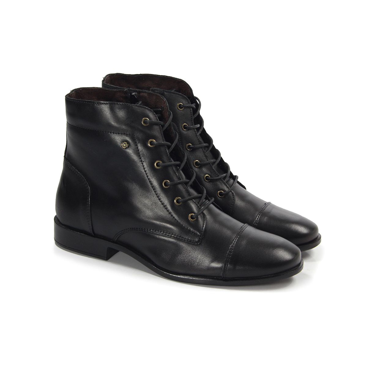 Bota Com Amarração Feminina Em Couro Preta - ZOCCOLETTE