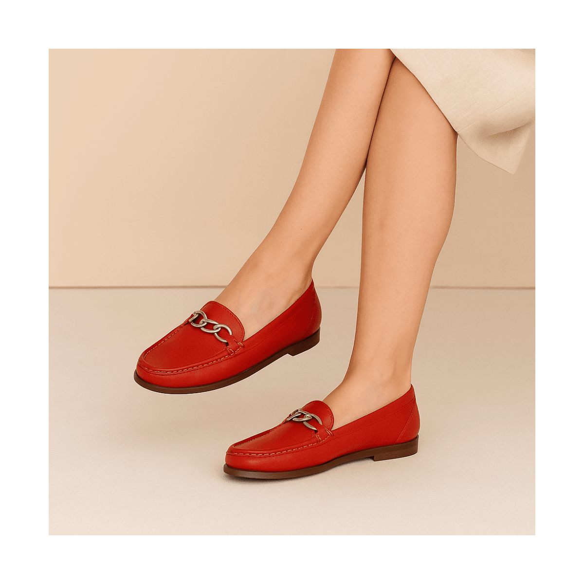 Mocassim Feminino Clássico em Couro Cor Vermelho O... - Ateliê Mario Mello