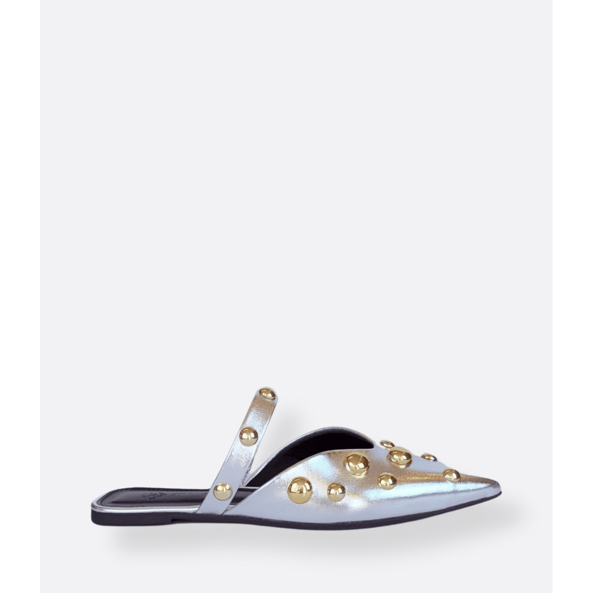 Mule Prata Bico Fino Metal Dourado Zaphira