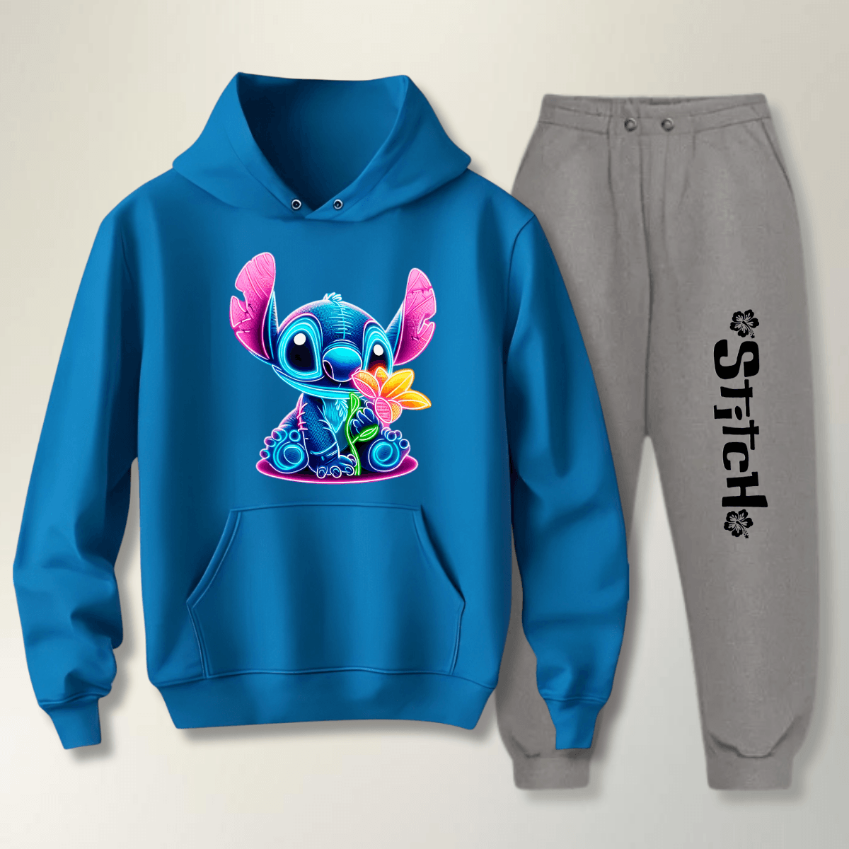 Conjunto Moletom Cinza Feminino Stitch Neon - WarmOut Confecções