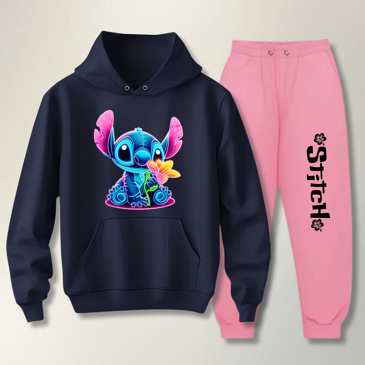 Conjunto Moletom Rosa Feminino Stitch Neon - WarmOut Confecções