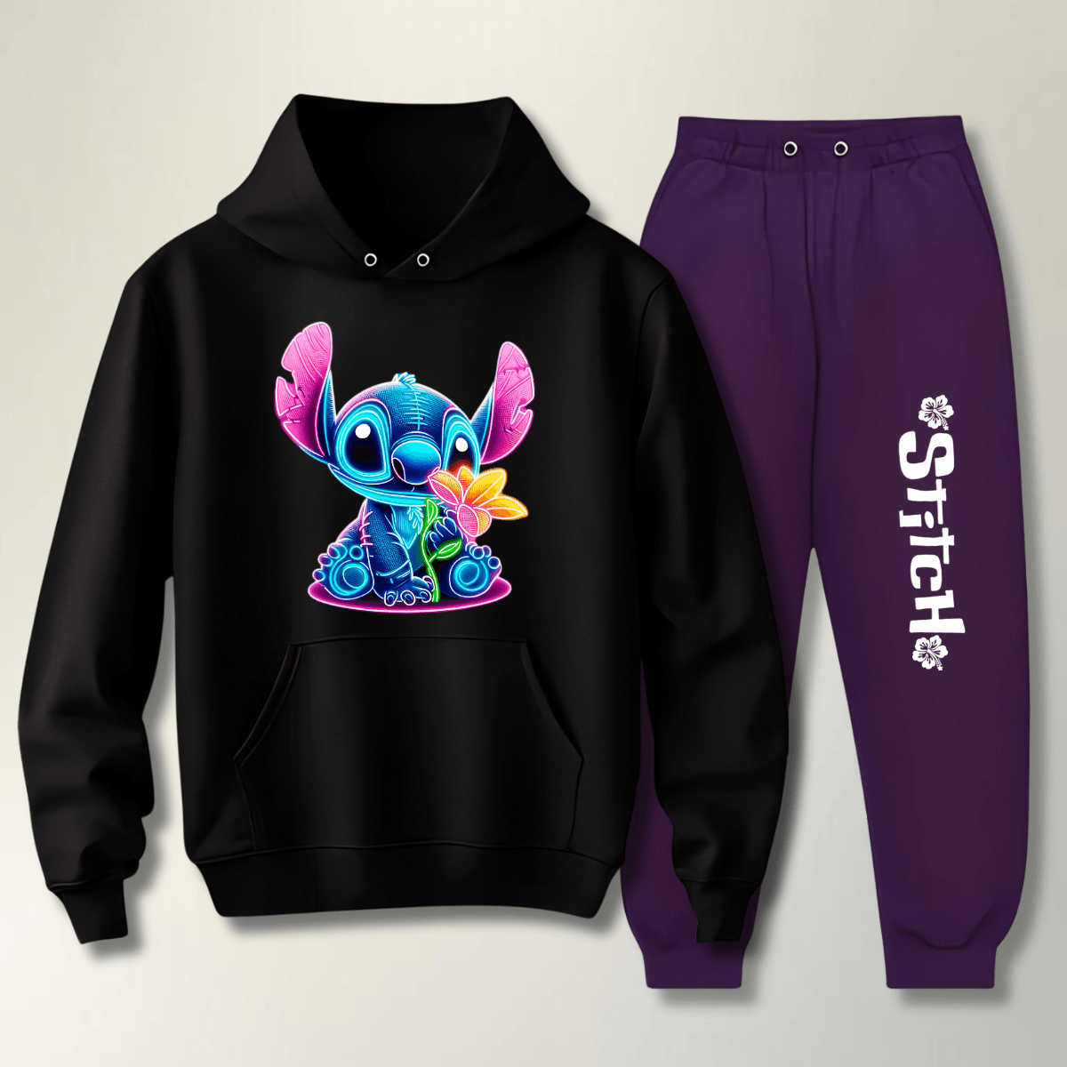 Conjunto Moletom Roxo Feminino Stitch Neon - WarmOut Confecções