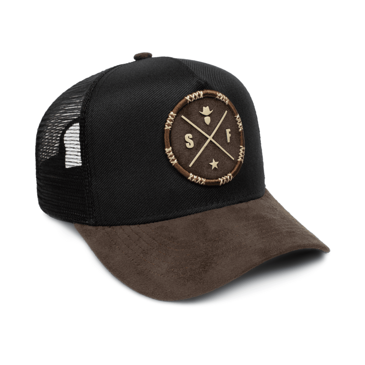 Boné Trucker Sf Simprão Farm Preto com Marrom - Simprão Farm