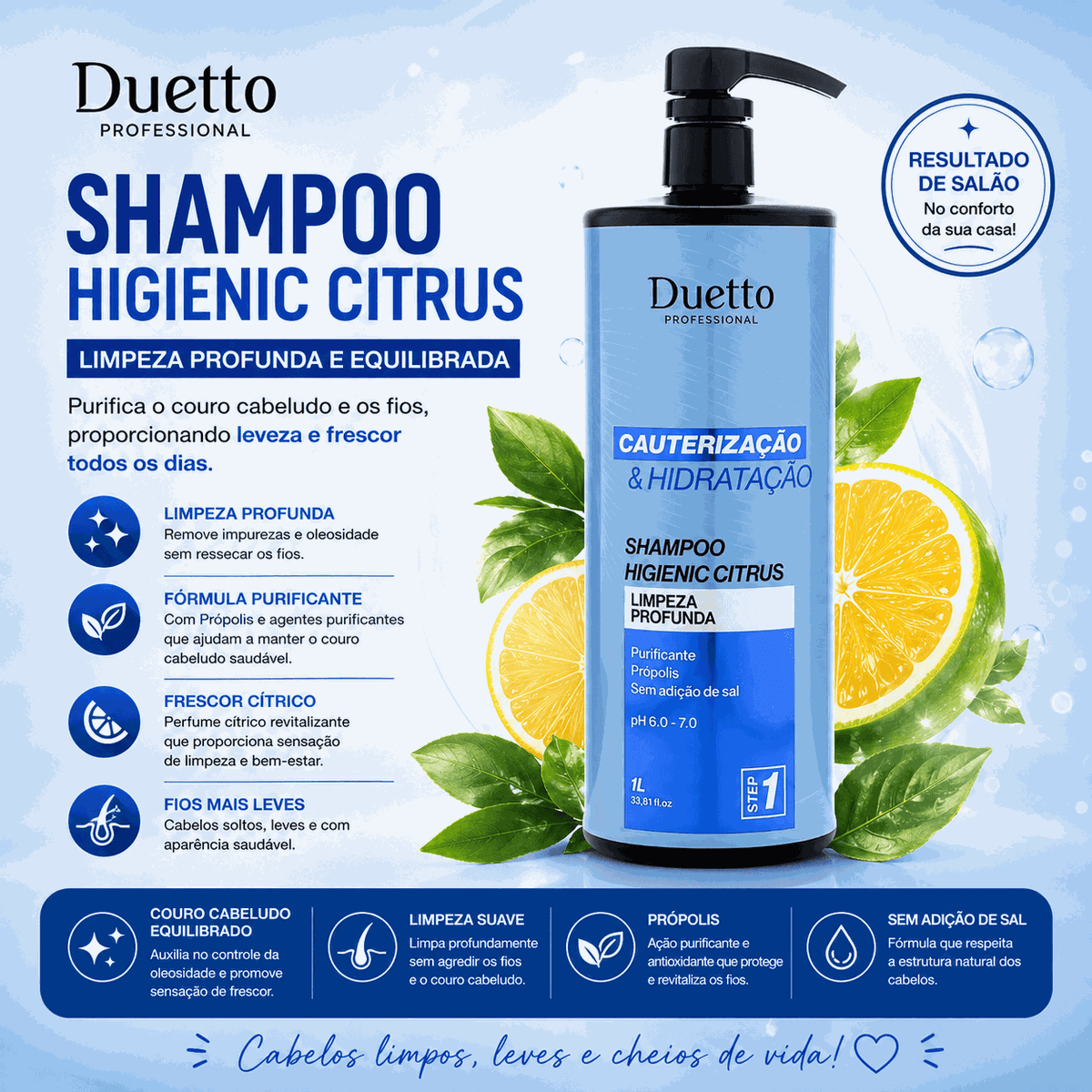 Shampoo Higienic Citrus c/ Propolis Duetto Professional 1L 
