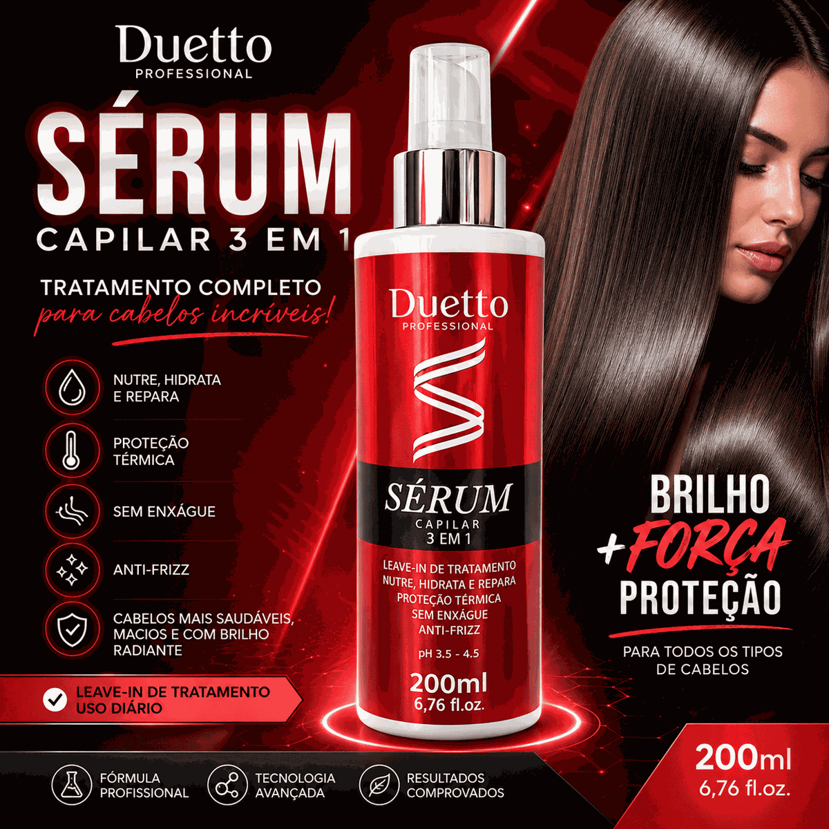 Sérum Capilar 3 em 1 Duetto Professional 200ml