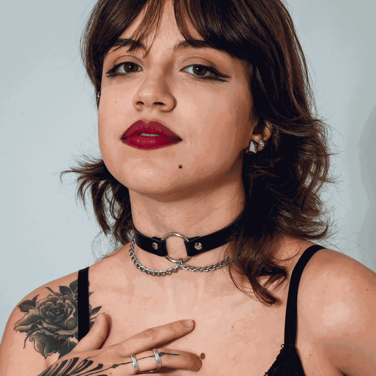 Choker Gargantilha com Argola e Correntes Finas Prateado