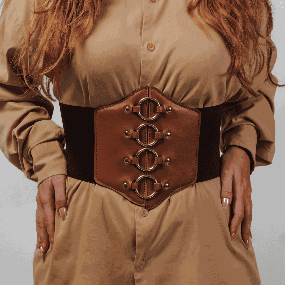 Corset Espartilho Marrom com Argolas