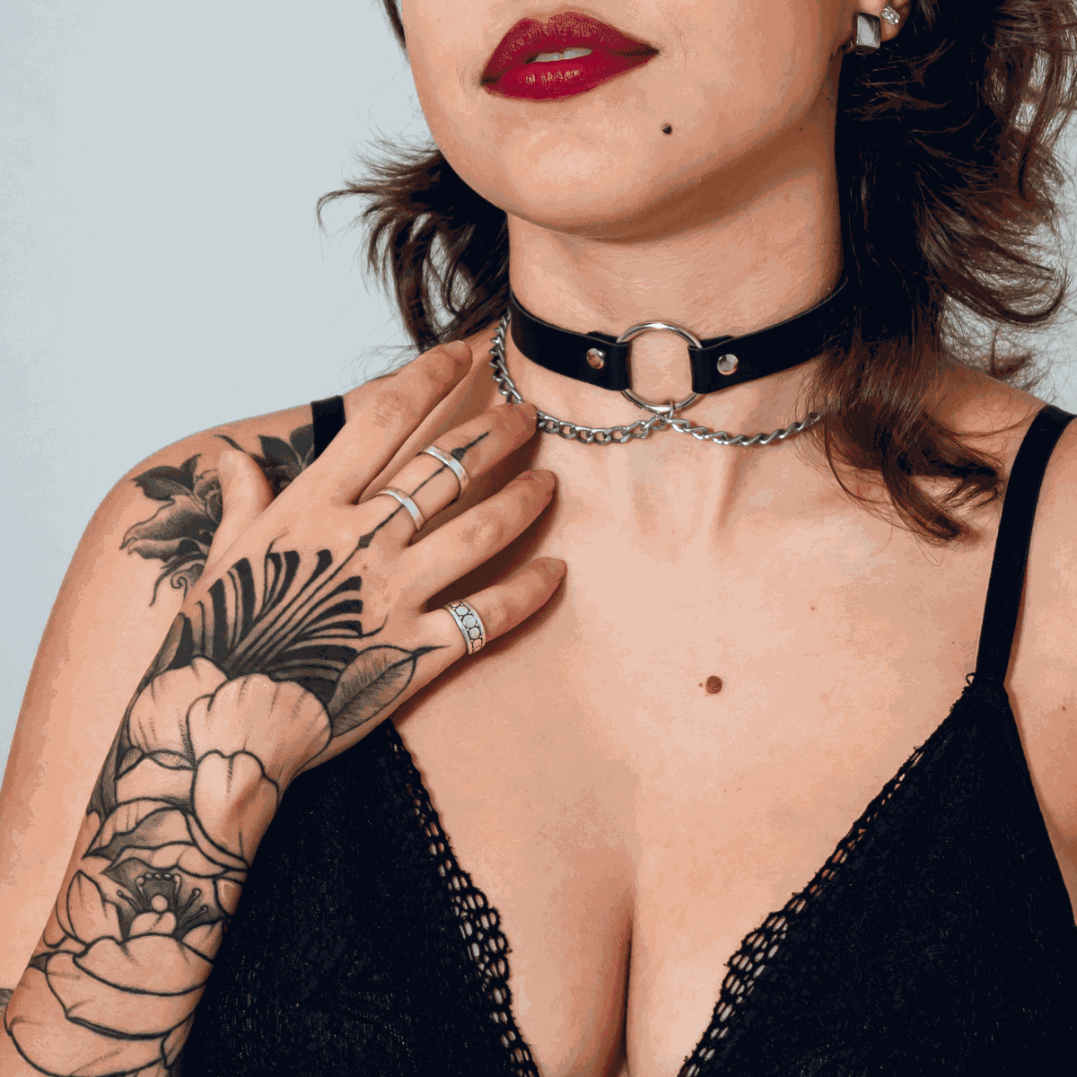 Choker Gargantilha com Argola e Correntes Finas Prateado