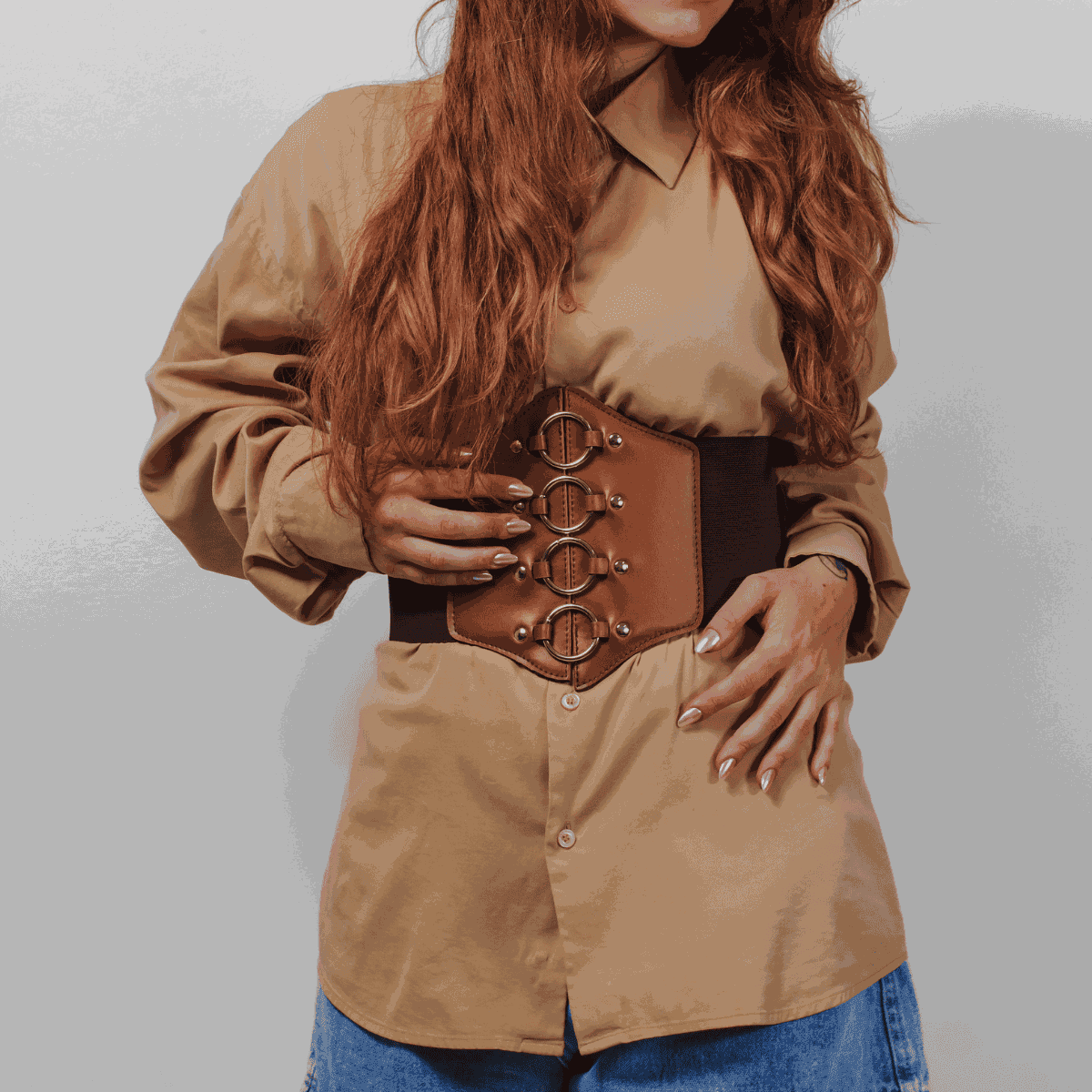 Corset Espartilho Marrom com Argolas