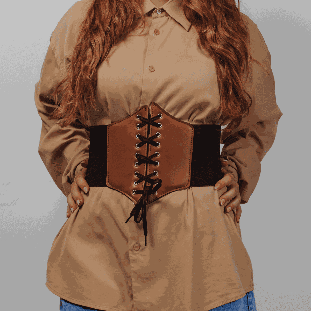 Corset Espartilho Marrom com Cadarço