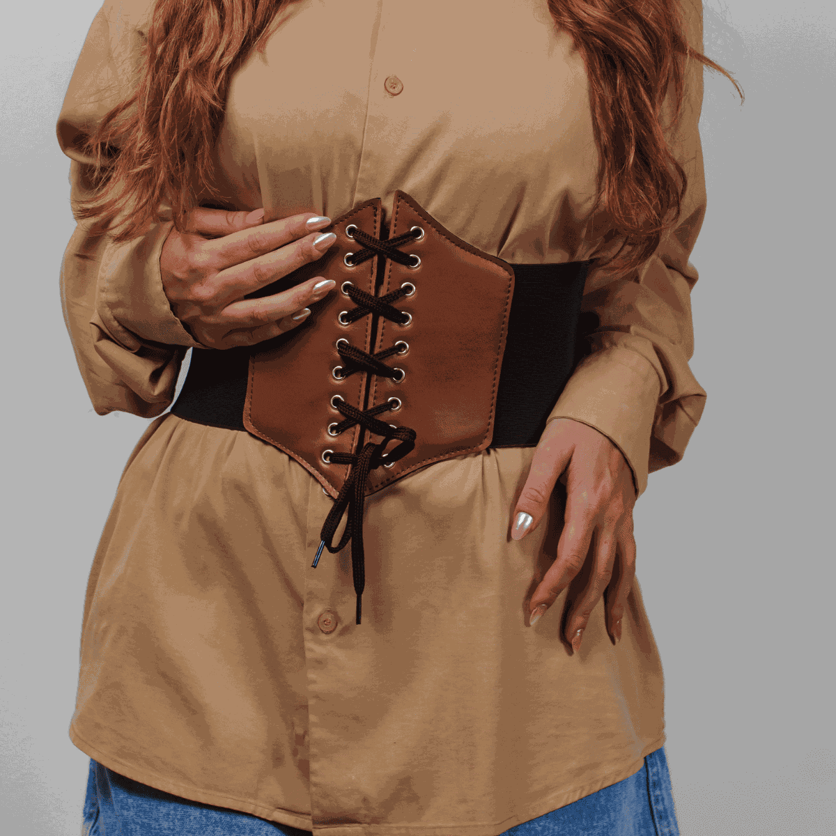 Corset Espartilho Marrom com Cadarço