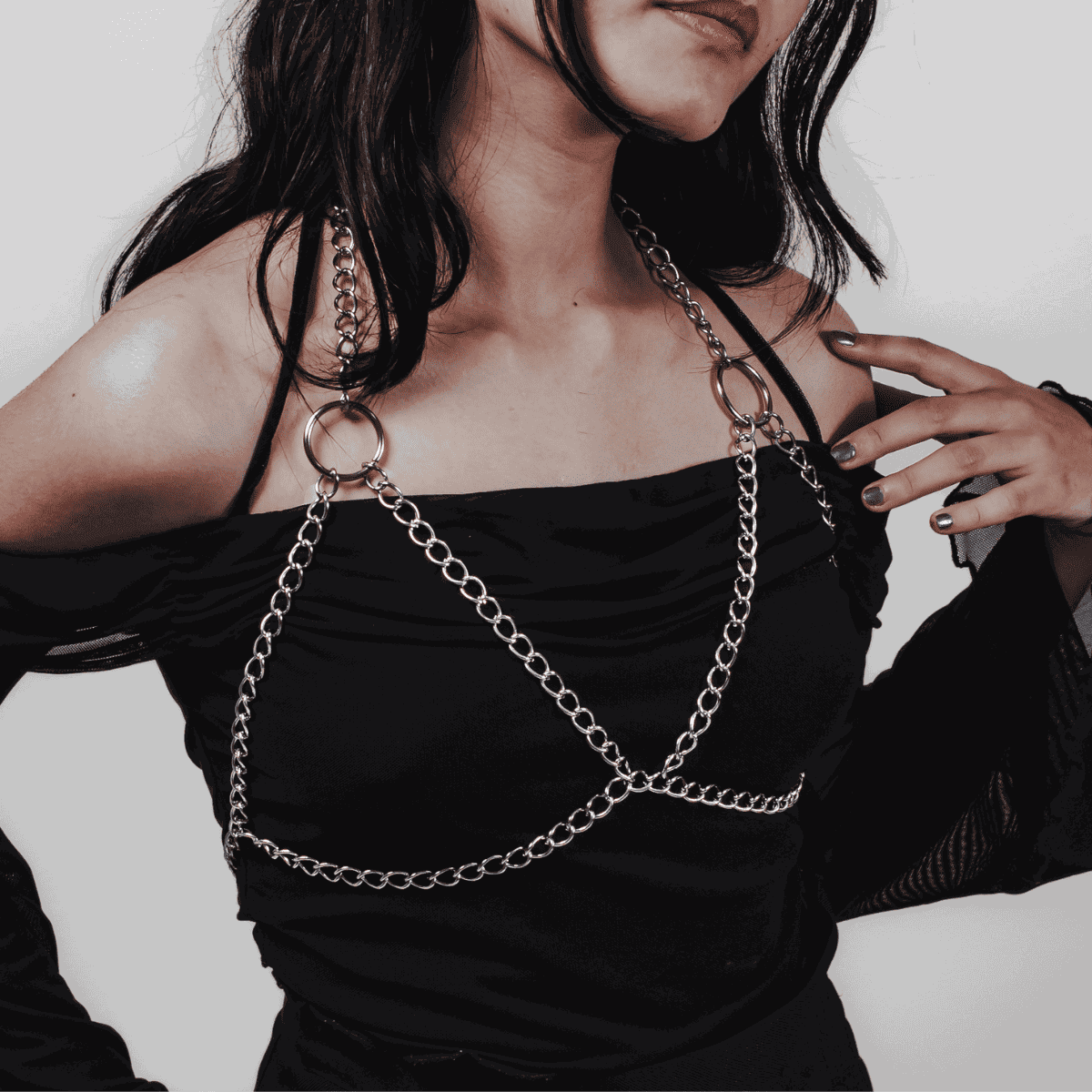 Harness de Corrente com Argolas Prateadas