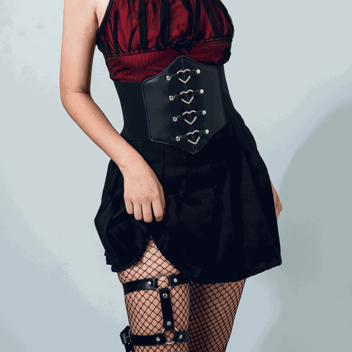 Kit Corset Coração e Harness Coxa De Uma Perna