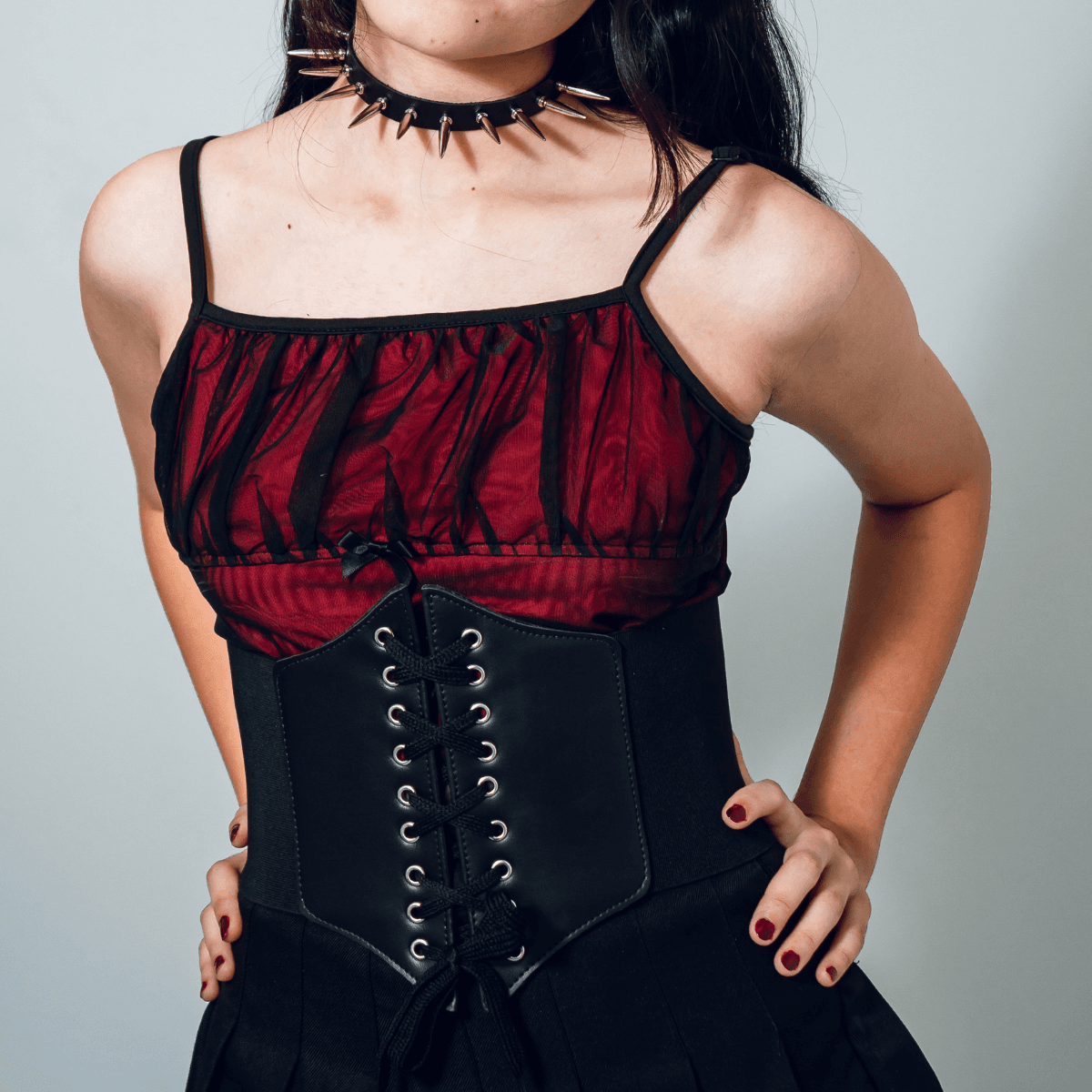 Kit Corset Amarração e Choker Spikes